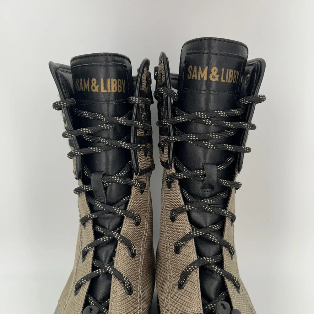 Sam & Libby Boots Womens Size 8.5 Canvas Stella Combat Lace Up Zip Lug Sole